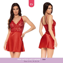 Cargar imagen en el visor de la galería, Ruby Satin &amp; Lace Chemise Set
